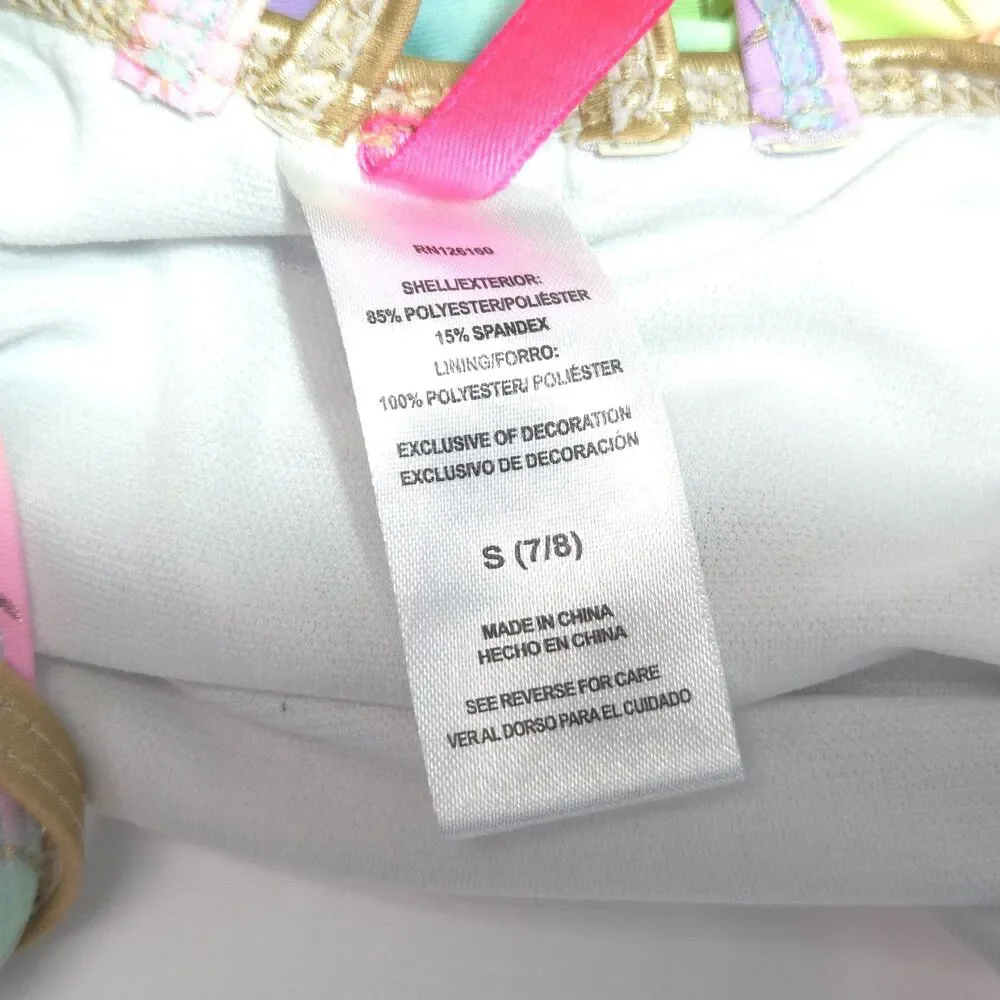 Betsey Johnson Girls Mermaid Swimsuit S 7/8 Rainbow Scale Ruffle Shells Pilling